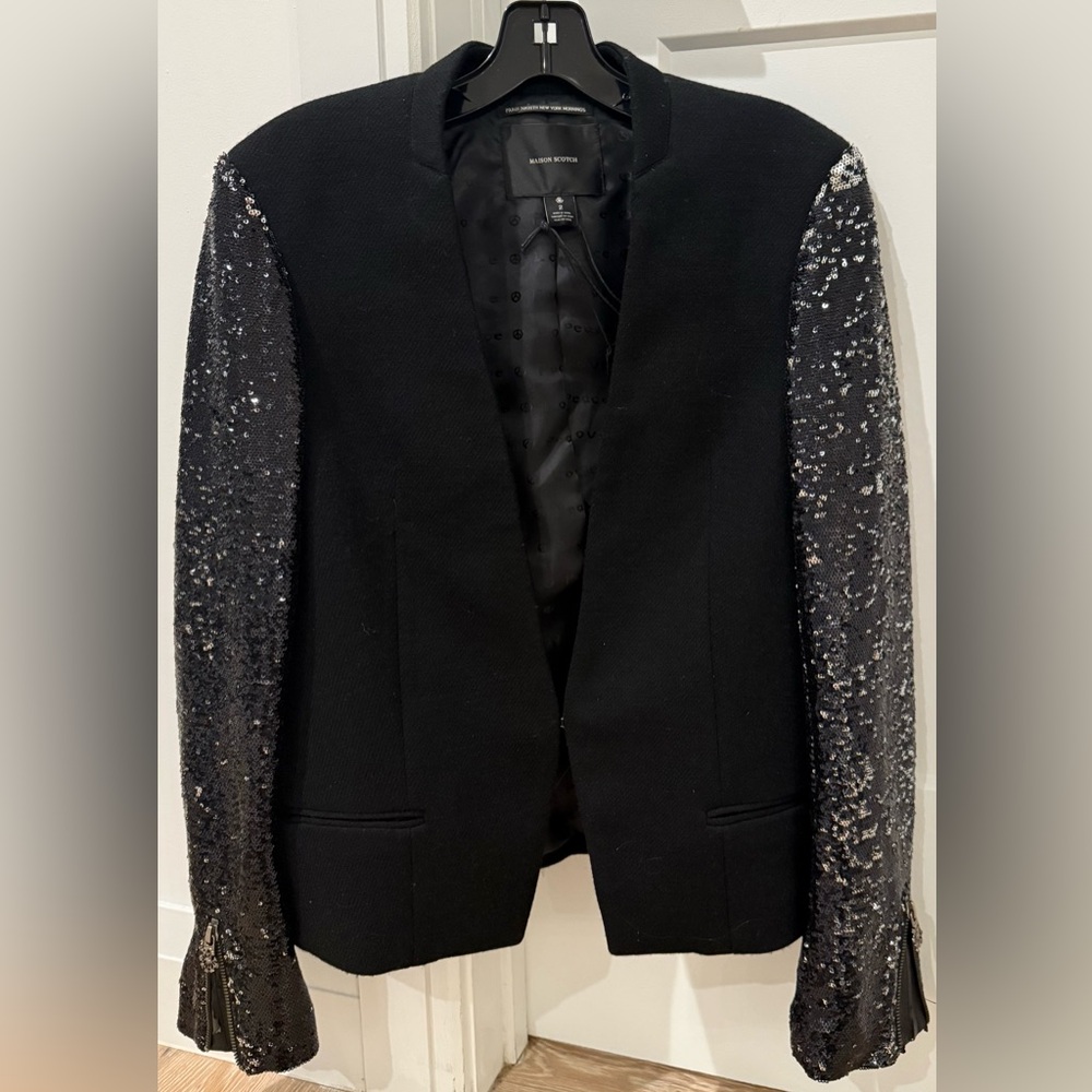 Maison Scotch Stunning, Sparkling Black Womens Sequenced Blazer. Size 2 (S) NWT